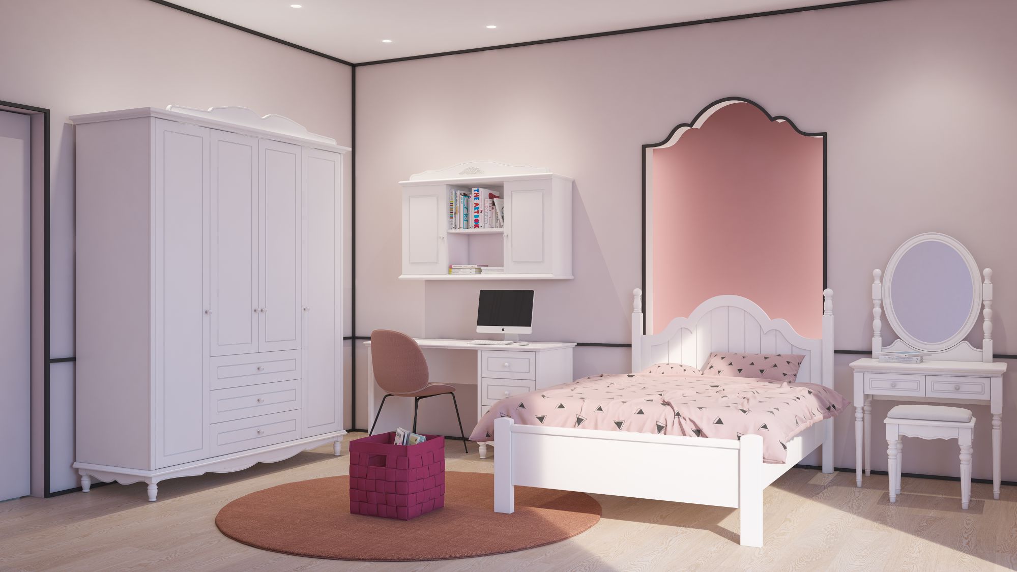 חדר נערות לבן מדגם ליה - חדרי ילדים ונוער